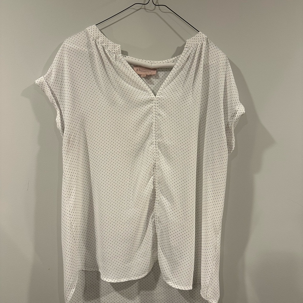 Aritzia White Ruched Cuffed Sleeve Blouse